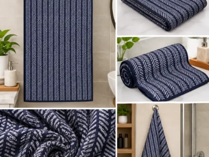 Navy Herringbone Pattern Towel,