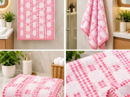 Pink & White Patterned Towel.