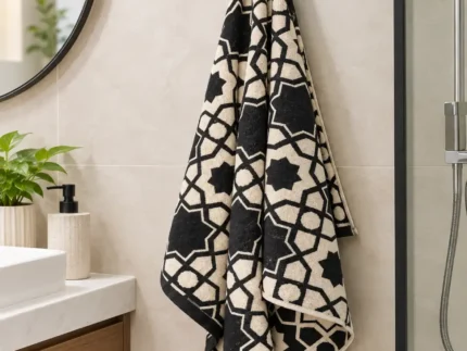 Geometrical Texture Black and Skin Bath Towel
